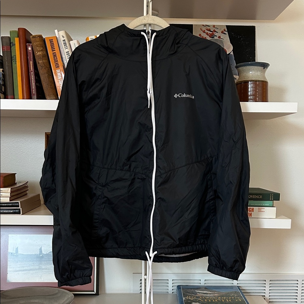 Columbia Fleece Lined Windbreaker Hoodie Boys XL Black Great Condition!